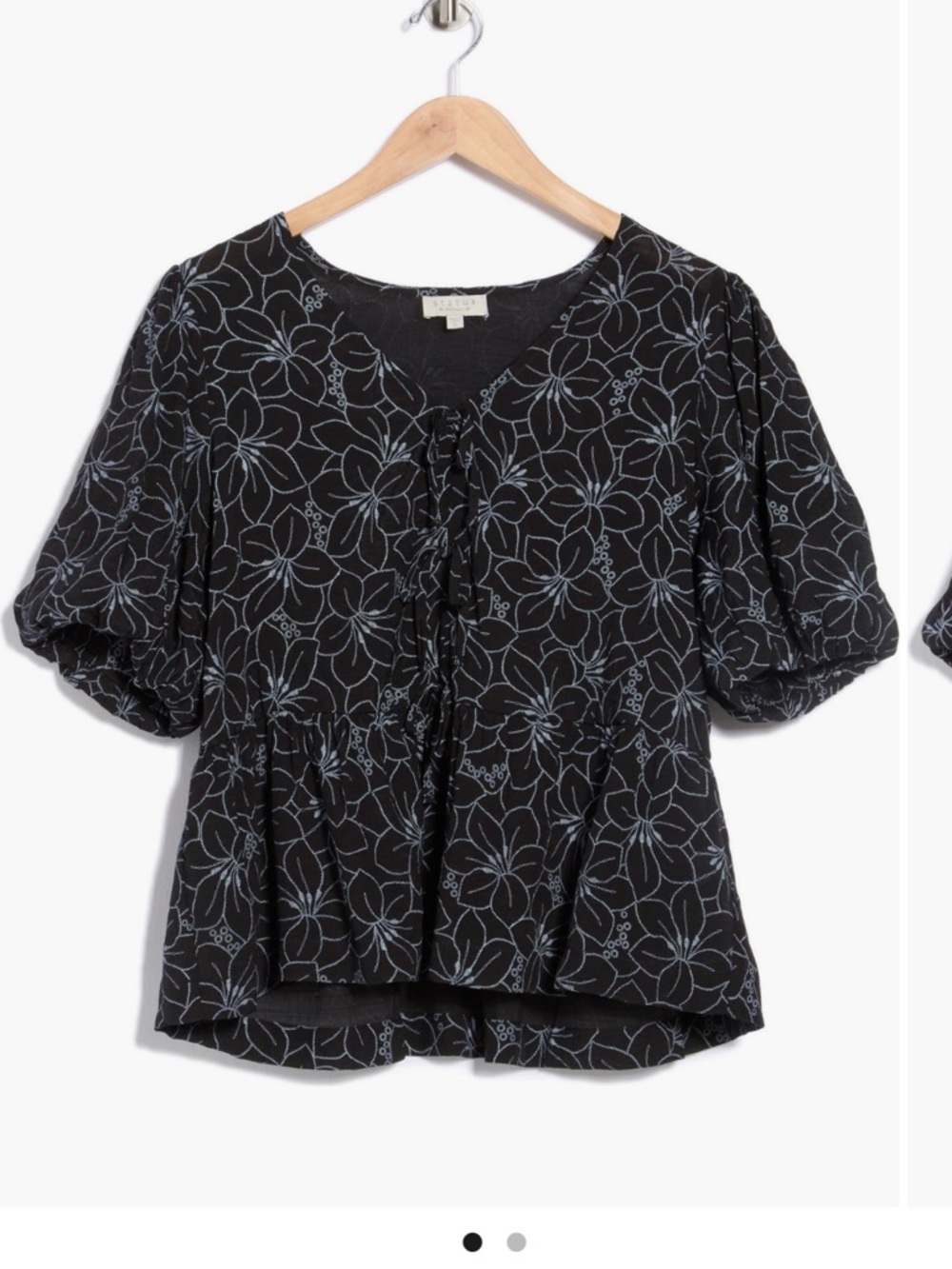 Black Floral Tie-Front Peplum Blouse